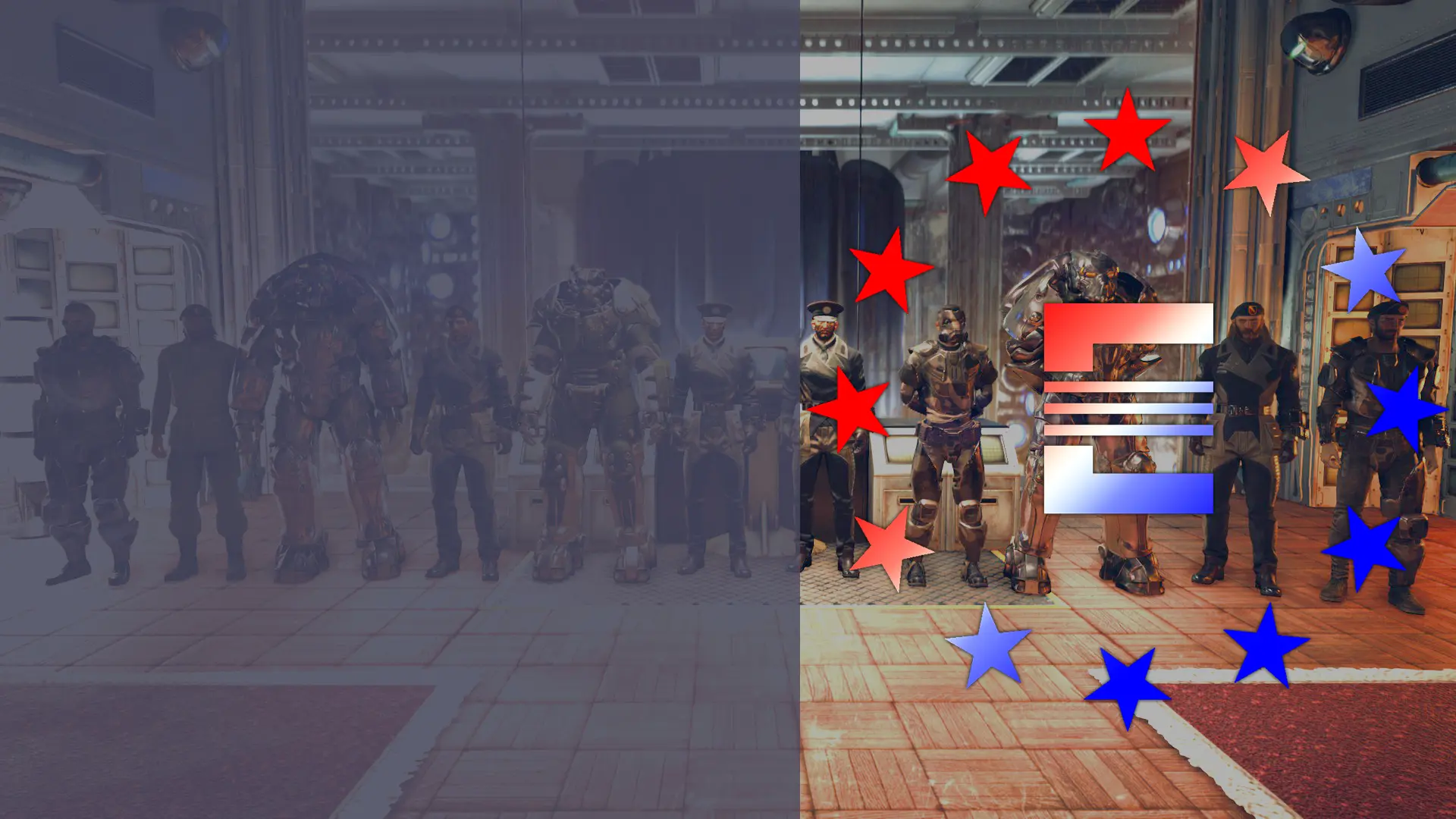 Enclave Nexus members standing by MODUS with our patriotic red white and blue logo in front