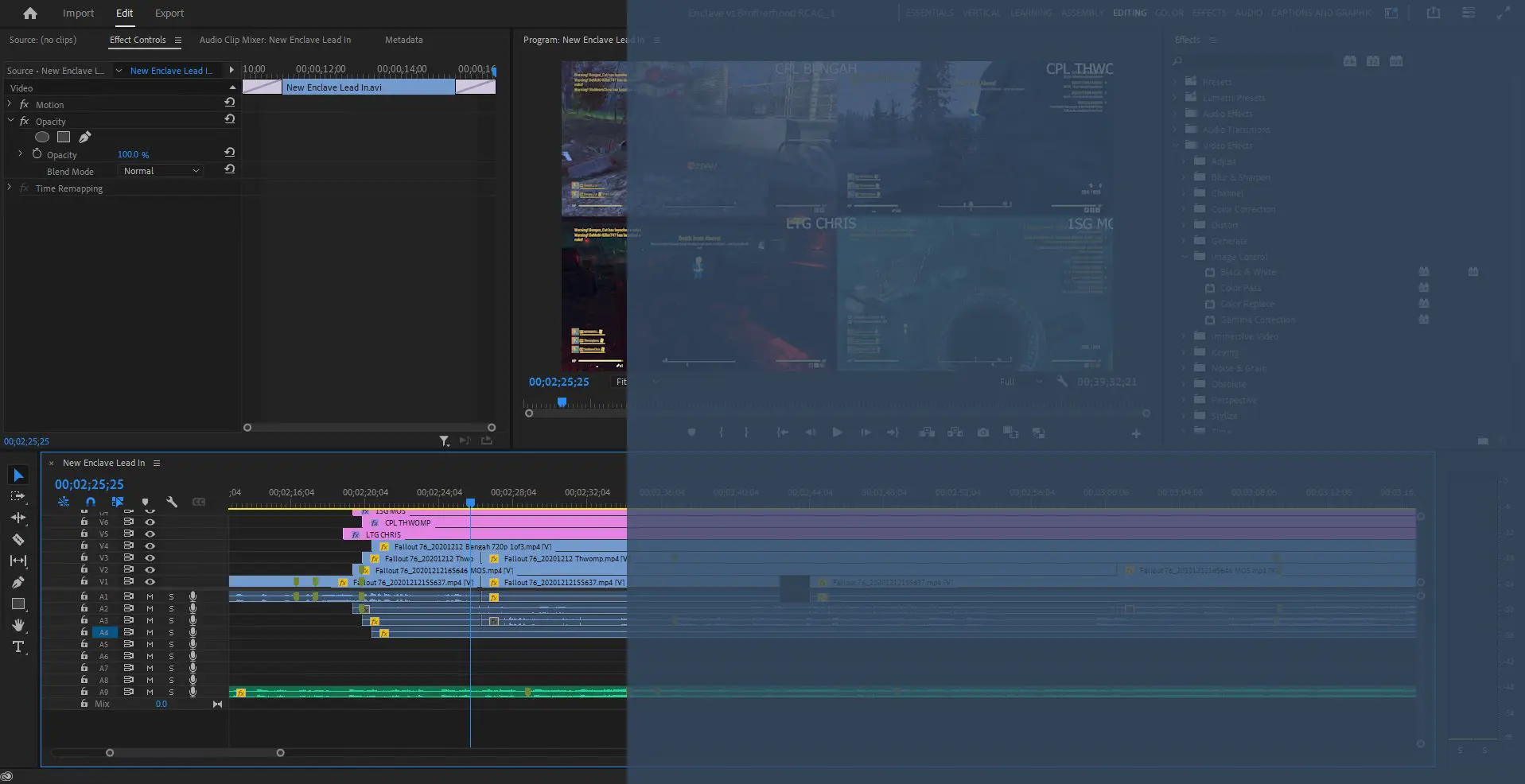 Combining multiple camera footage in a video editing project