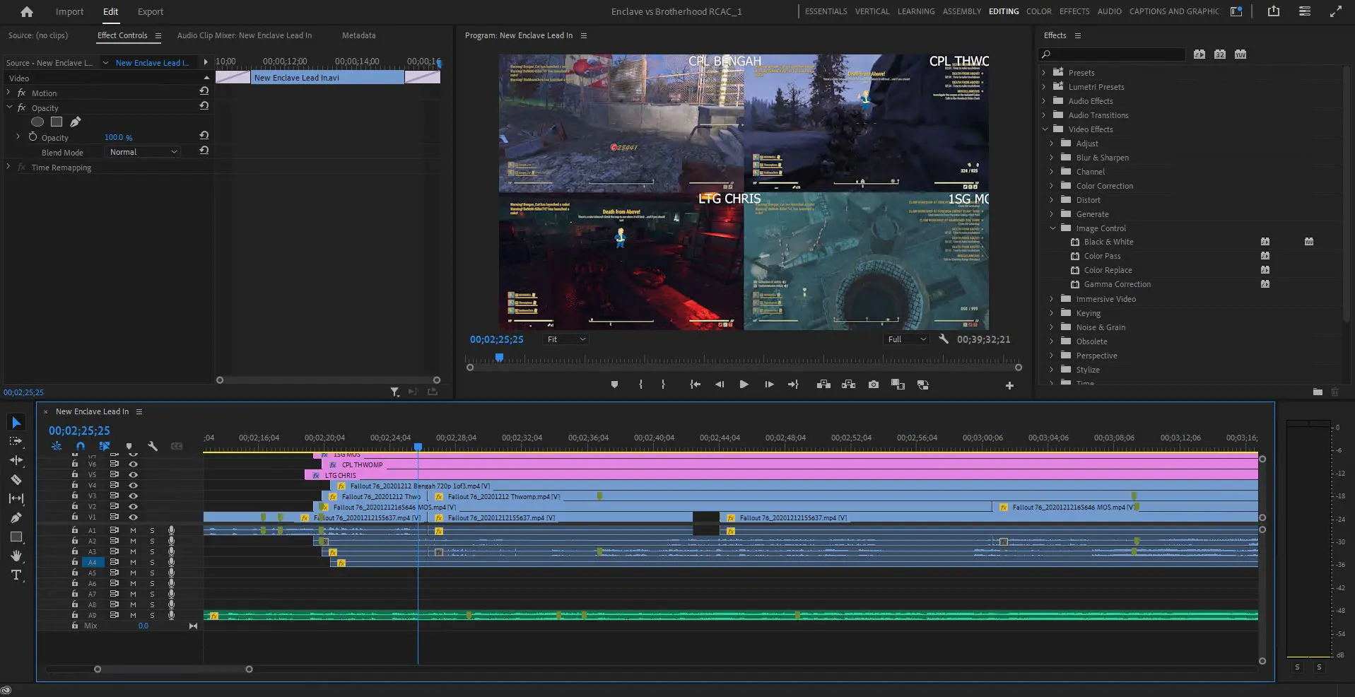 Combining multiple camera footage in a video editing project
